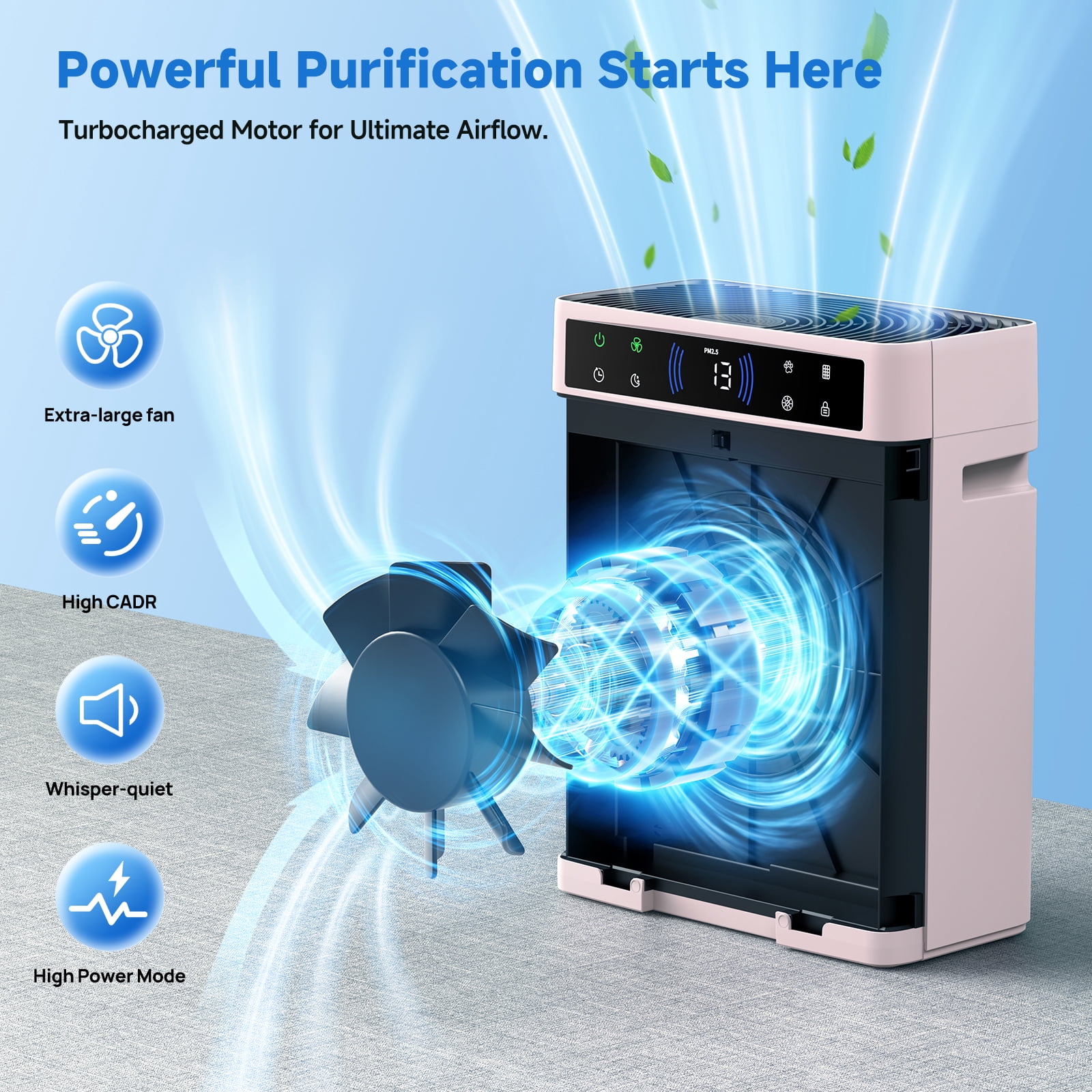 PRASKY Air Purifier for Home up to 2250 Sq Ft Coverage, True HEPA Filter for Pets, Smoke & Allergies | Quiet & Portable for Bedroom/Living Room (Pink)