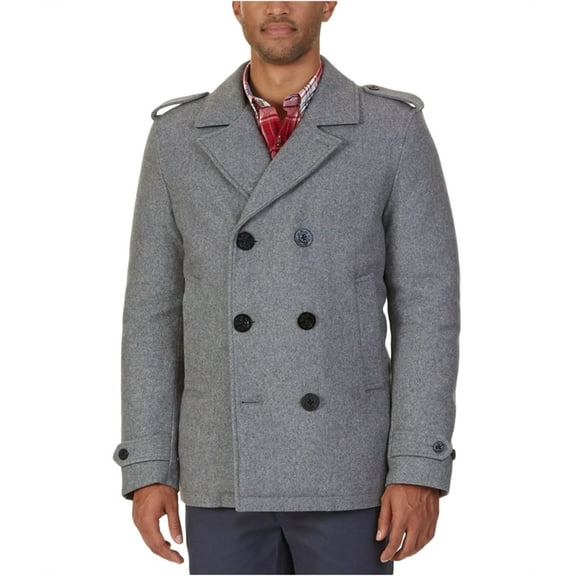 Nautica Mens Military-Inspired Pea Coat, Grey, Medium