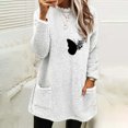 thumbnail image 2 of IROINNID Savings Fall Shirts for Women Long Sleeve Tops Winter Warm Loose Fit Solid Plush Crewneck Long Pullover Thermal Casual Tops Loungewear with Pocket,White, 2 of 4