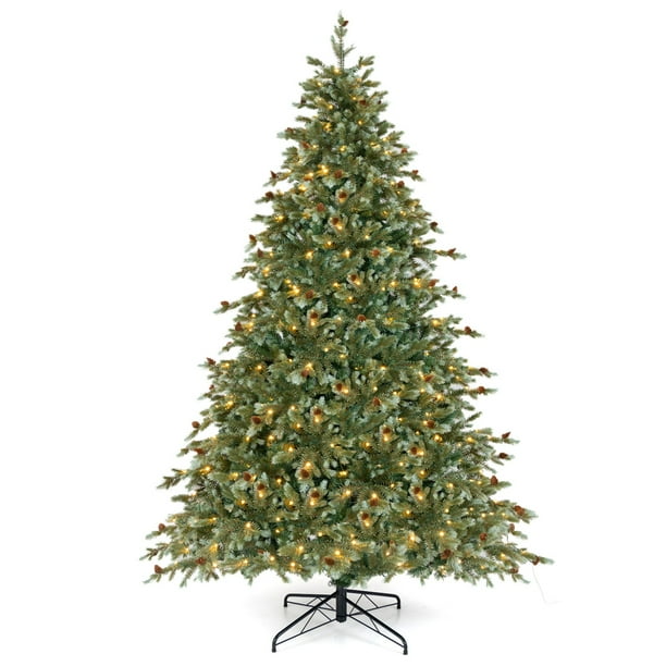 Costway Árbol de Navidad artificial de 240 cm con 1226 puntas de ramas 410 luces LED de color blanco cálido