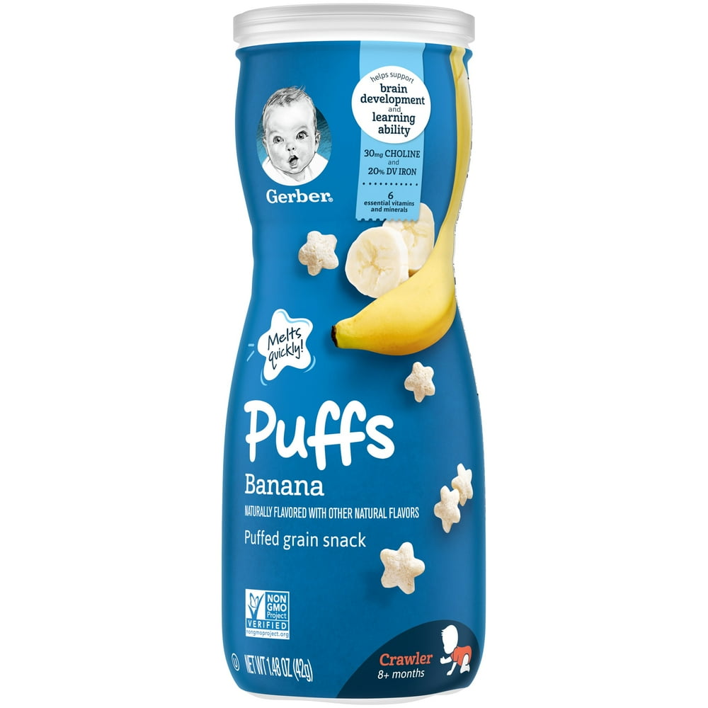 (Pack of 6) Gerber Puffs Banana Cereal Snacks, 1.48 Oz Canister