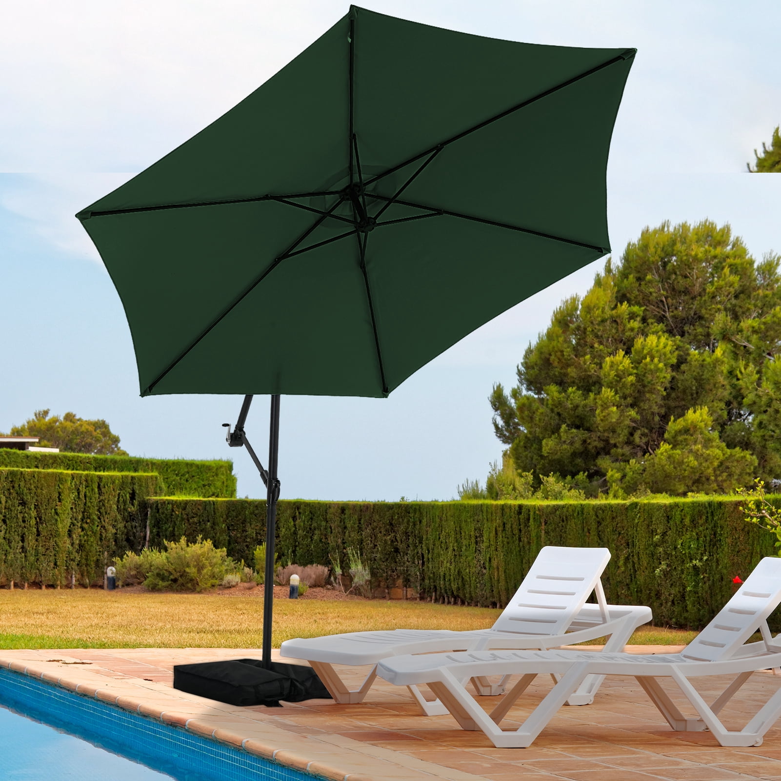 Autlaycil 10 ft Cantilever Offset Outdoor Patio Umbrella with Base Stand Rotate and Tilt - Green