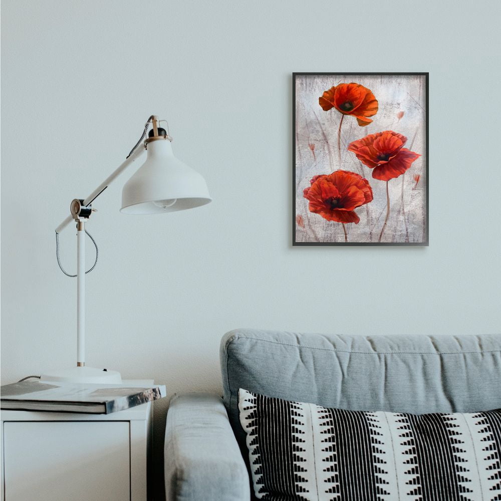 Stupell Industries Blooming Red Florals over Distressed Design Designed by Ziwei Li