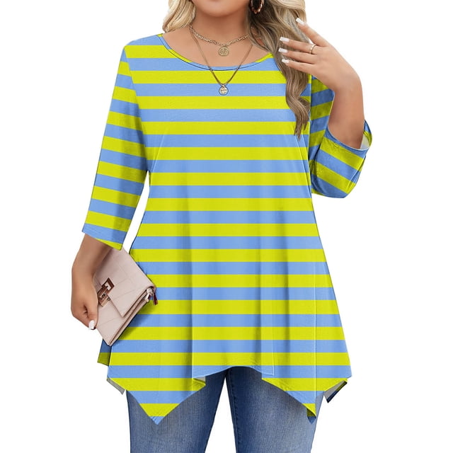 mfyjkho Tops Y Blusas Para Mujer, Blusas Informales De Cuello Redondo Liso Para Mujer, De Gran Tamaño, Con Mangas 3/4 Y Cuello Redondo Tops Para Mujer Xl