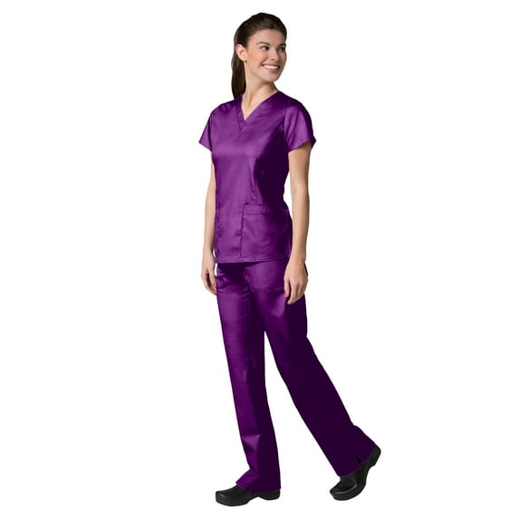 Maevn Eon Women's V-Neck Pocket Top & Full Elastic Zipper Pocket Cargo Pant Scrub Set