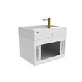 thumbnail image 4 of Amazon 24" White Wood Floating Vanity with White Top and Gold Trim, 4 of 10