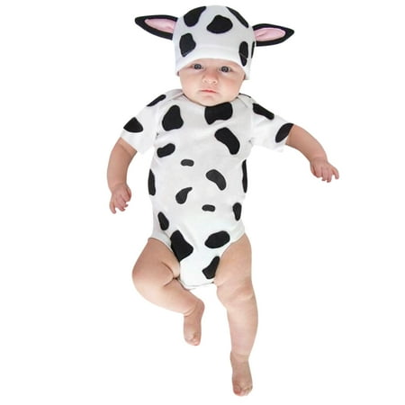 

ZMHEGW Baby Boy Girl Short Sleeve Cartoon Dairy Cow Printed Romper Bodysuit + Hat Clothing Set