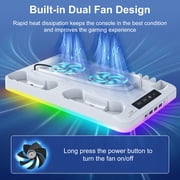 Pecham Vertical Cooling Fan Stand Fit for PS5/PS5 Slim Console, Fast Charging Station with Dual Controller Charger, Headset Holder, 3 USB Ports, Charging Stand for PS5 Slim Disc/Digital - White
