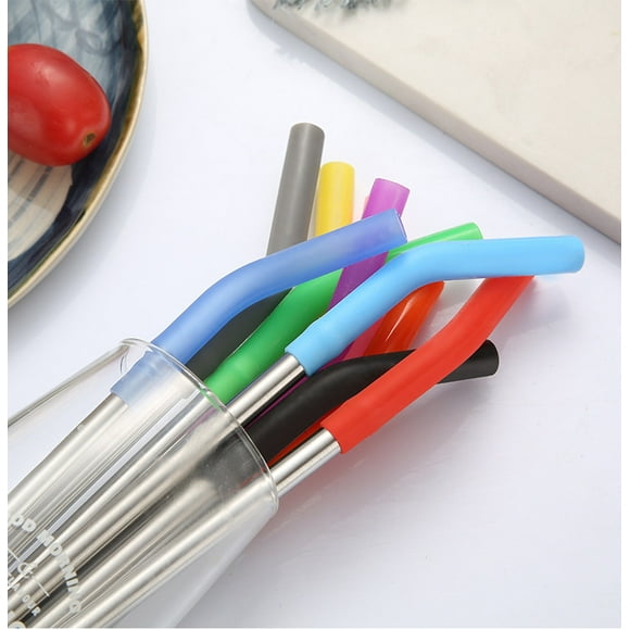 Set of 6 Reusable Metal Straws Stainless Steel Straws with Silicone Tip Elbows with 1 Cleaning Brushes for 20-30oz Tumblers Dishwasher Safe Eco-friendly Portable(6 colors)