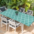 thumbnail image 2 of Blue Green Moroccan Table Cloths for 8 Foot Rectangle Tables, Morocco Retro Abstract Quatrefoil Plaid Patio Waterproof Elastic Fitted Tablecloths, Washable Rectangular Table Cover for Camping, 2 of 8