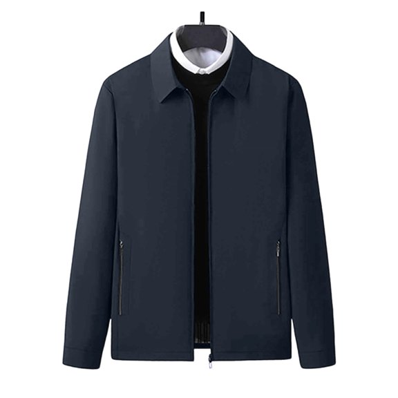 LYSMORA 2026 Men's Lapel Collar Full Zip Business Jacket, Zipper Side Pockets Straight Cuff Loose Fit Windproof Lightweight Casual Outerwear