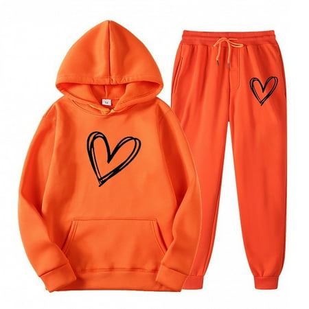 Brilliant Two Piece Outfits Women Plus Size Clearance Women s Fall Athletic Shirts Casual Long Pants+Long Sleeve Hooded Sweater Tops Hooded Set Orange XXXL