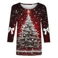 thumbnail image 4 of Christmas Shirt Women Bow Blouse Led Light Print Casual 3/4 Sleeve Tops Holiday Pullover Sparkle Party Winter Tee, 4 of 4