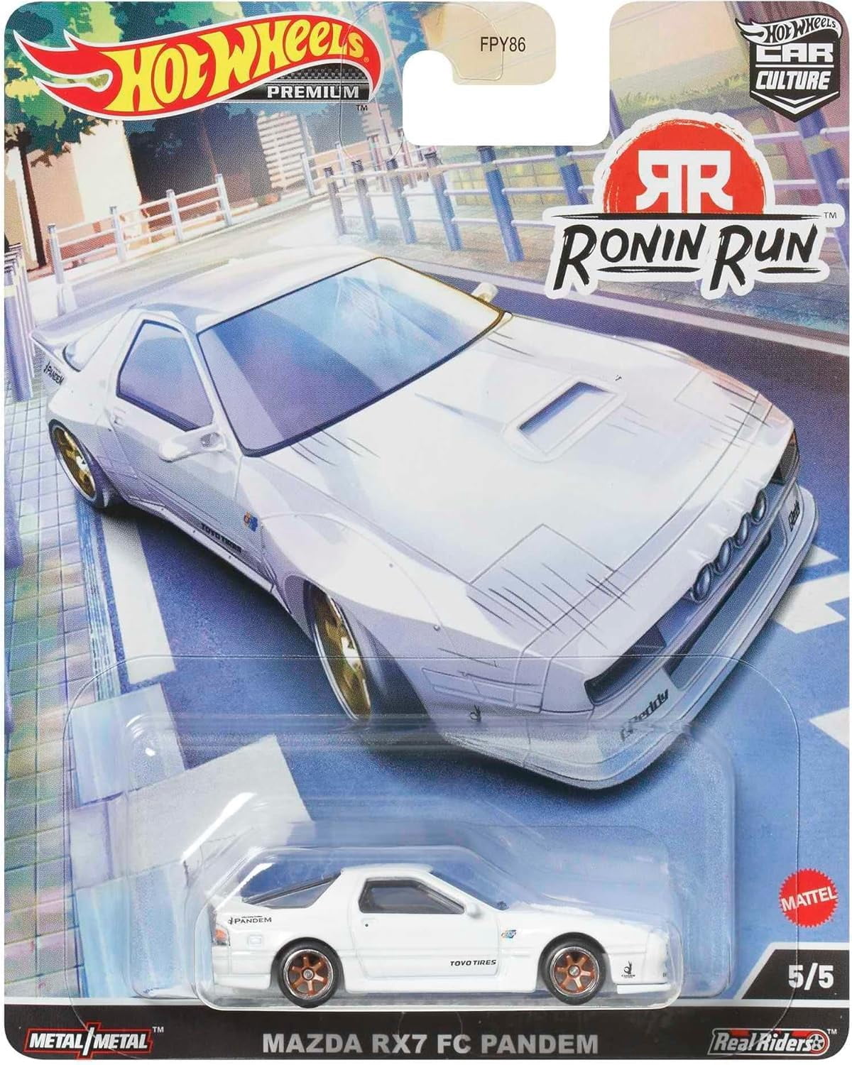 Hot Wheels Premium Ronin Run Mazda RX7 Set, '95 Blue and FC Pandem White, Die-Cast Metal Cars, 1/5 and 5/5