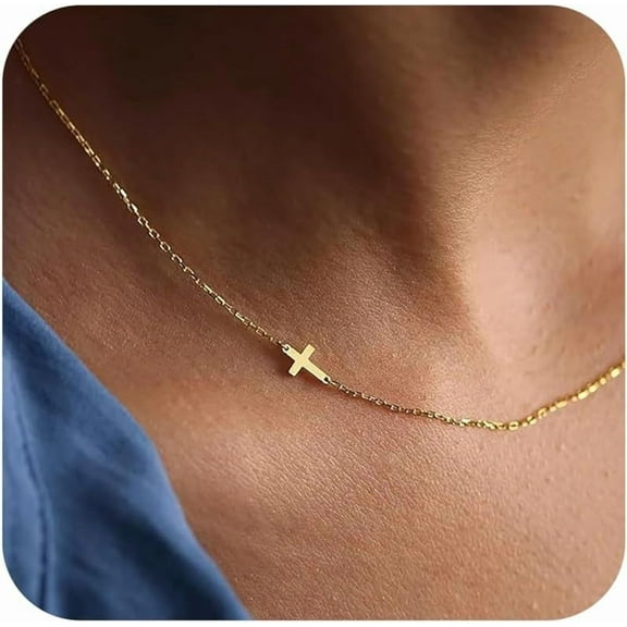 Cross Necklace for Women - 18K Gold Plated Cross Necklace with Exquisite Gold Cross Pendant Necklace, Small Sideways Cross Necklace, Elegant Gold Jewelry Gift for Women[z705]
