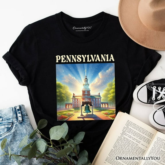 Historic Liberty Bell and Independence Hall Pennsylvania State T-Shirt, Colonial Landmark Tee and Travel Souvenir