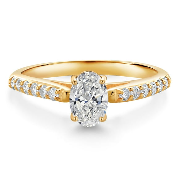 Gem Stone King 10K Yellow Gold Lab Grown Diamond Engagement Ring for Women | 0.88 Cttw | DEF Color | VVS-VS | Wedding Engagement Anniversary Promise Ring for Women | Size 9