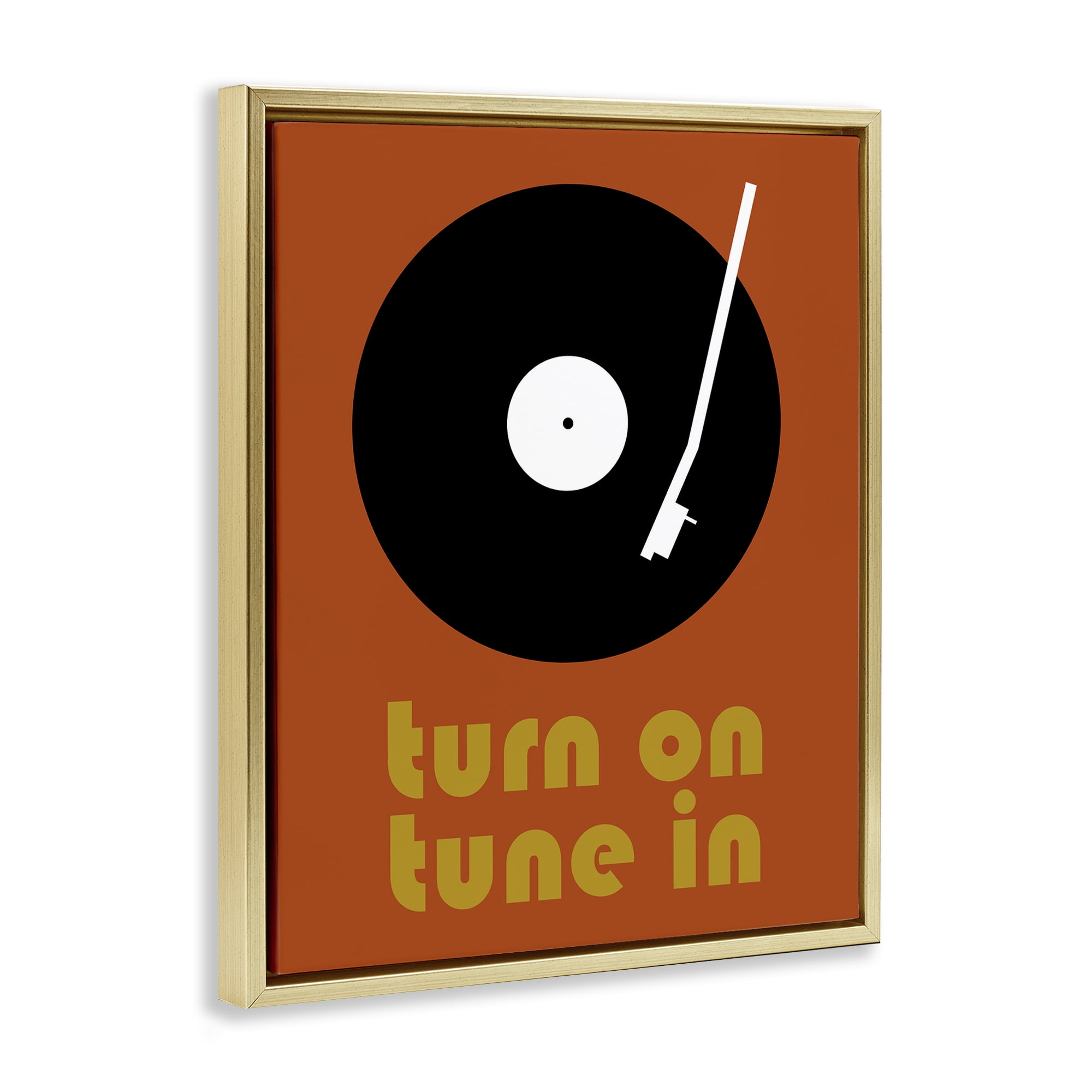 Stupell Industries Turn On Tune In Gold Framed Floater Canvas Wall Art, design by Tom Quartermaine