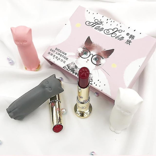 Lápiz labial HUOGUO con dibujos animados de gatos, impermeable, de larga duración, juego de 3 unidad