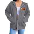 thumbnail image 5 of Halloween Jackets for Women Cute Pumpkin Printed Full Zipper Drawstring Hooded Fashion Spooky Festival Jacket with Pockets Gray M, 5 of 7