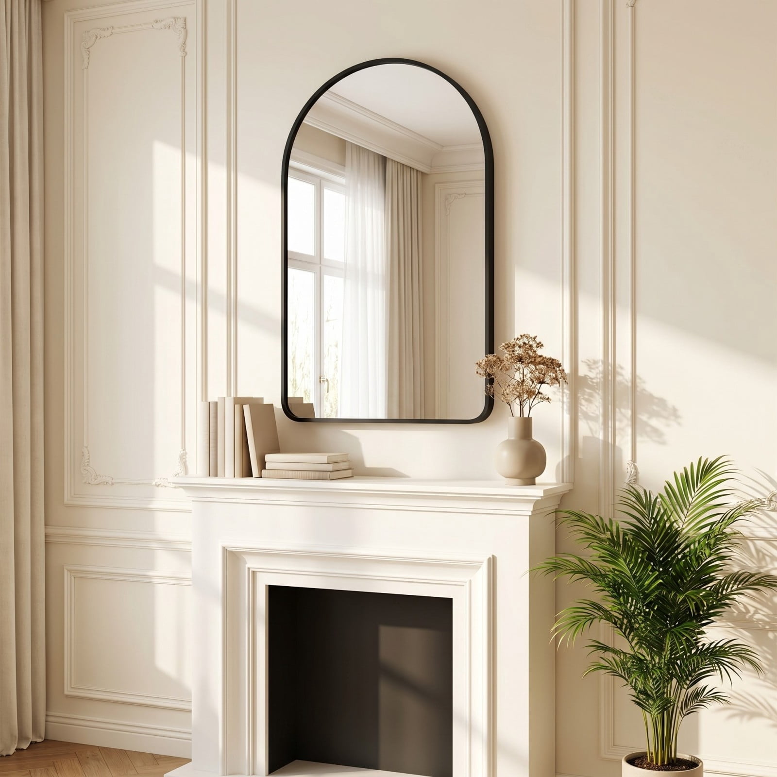 Gleamira 20"x28" Arched Bathroom Wall Mirror Rounded Corner Vanity Mirror with Metal Frame, Black