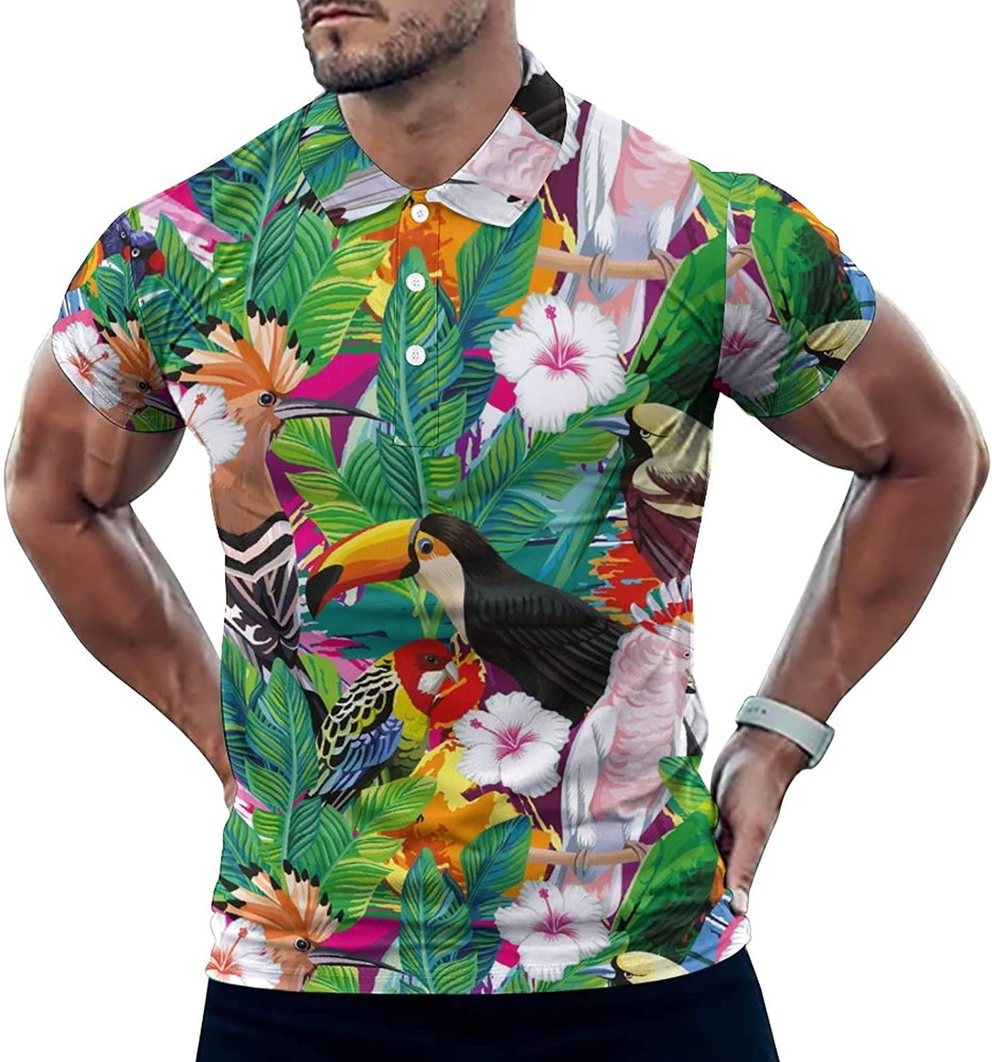 Composition of Tropical Bird Toucan Men's Polo-Shirts Short Sleeve Golf ...