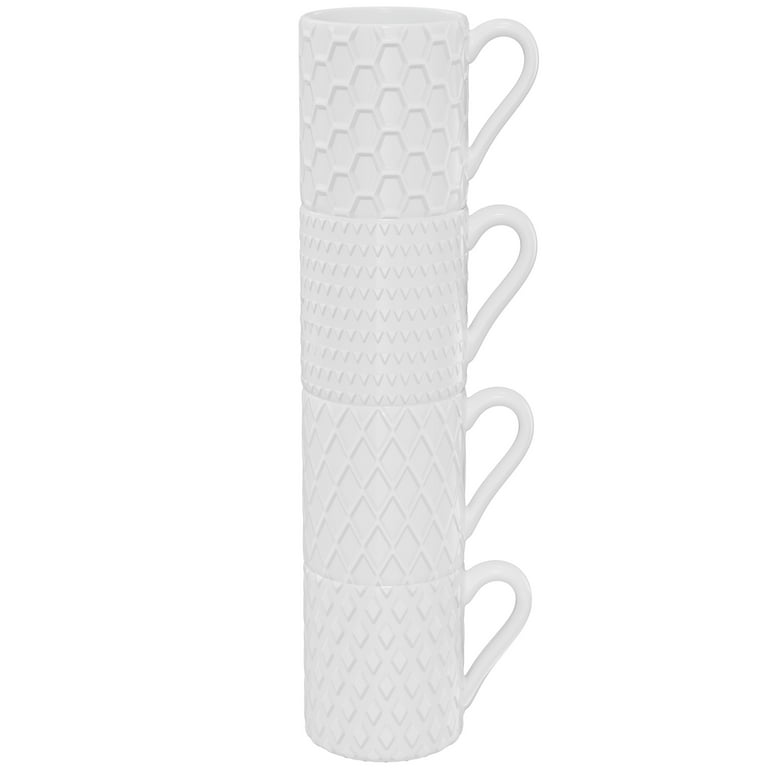 Stackable Espresso Cups Set of 4 With Stand Mug White