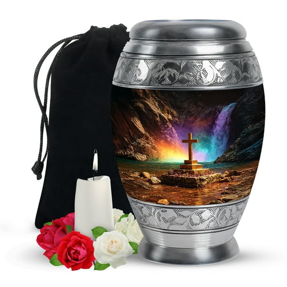 Yatskia Cross with Waterfall Large Cremation Burial Urn for Ashes Adult Male, Funeral Urns for Human Ashes Adult Female, (Monar Large, 10 Inch)