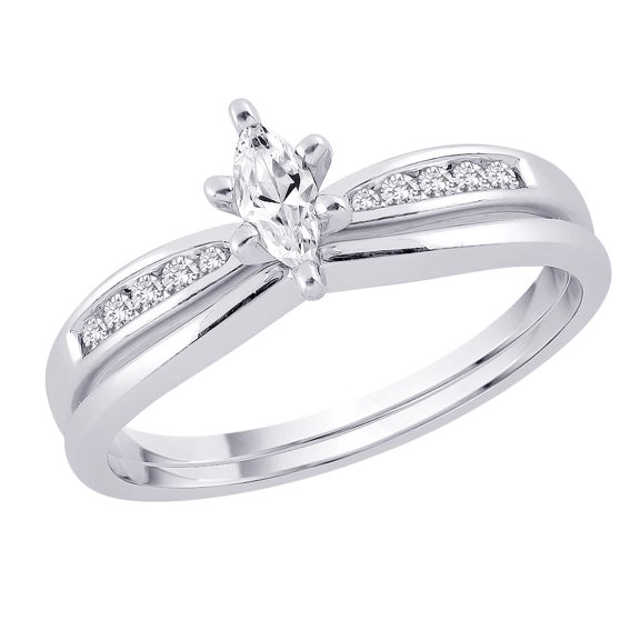 KATARINA Diamond Engagement Ring with Marquise Cut Center Stone and Matching Band in 14K White Gold (1/3 cttw) (GH, SI2-I1)