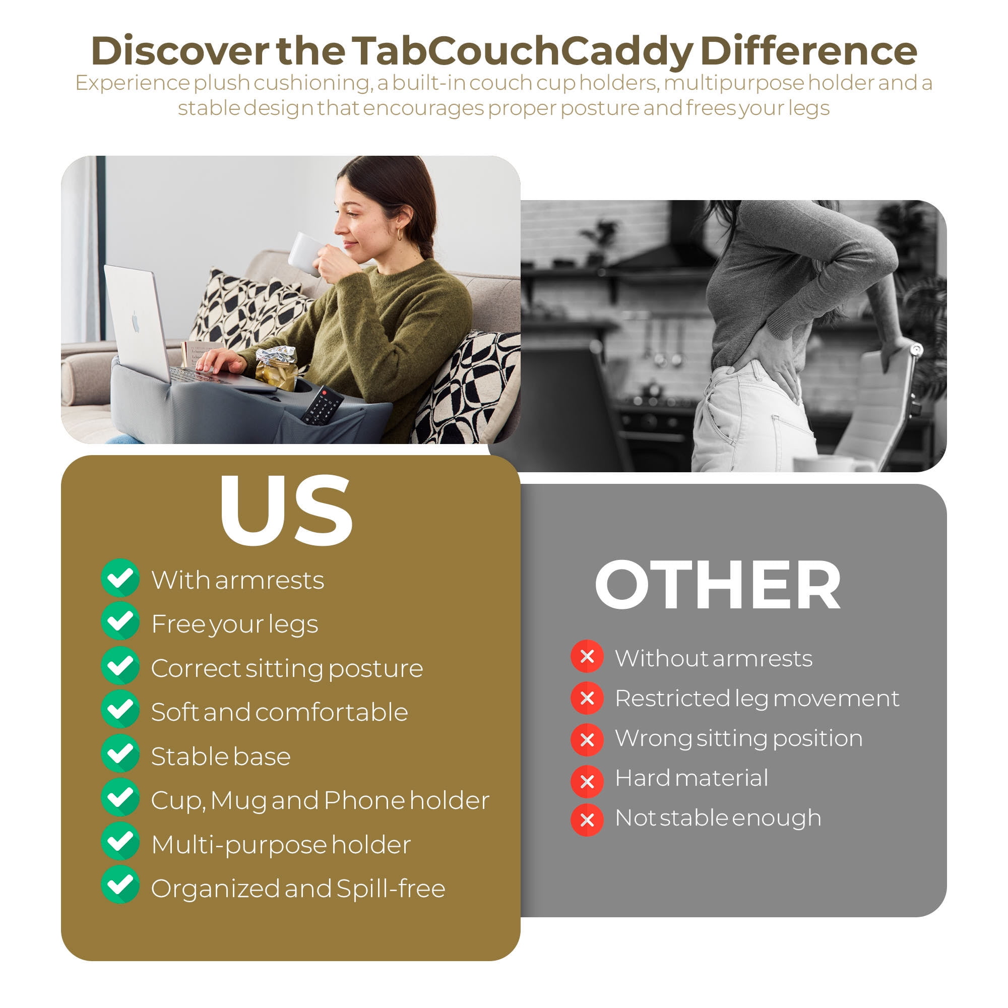 TabCouchCaddy Lap Desk Pillow - Cushioned Lap Pillow for Reading, Gaming, Work & Travel, Soft & Portable Laptop Desk for Bed, Couch, Ergonomic Support for Laptops & Tablets (Grey)