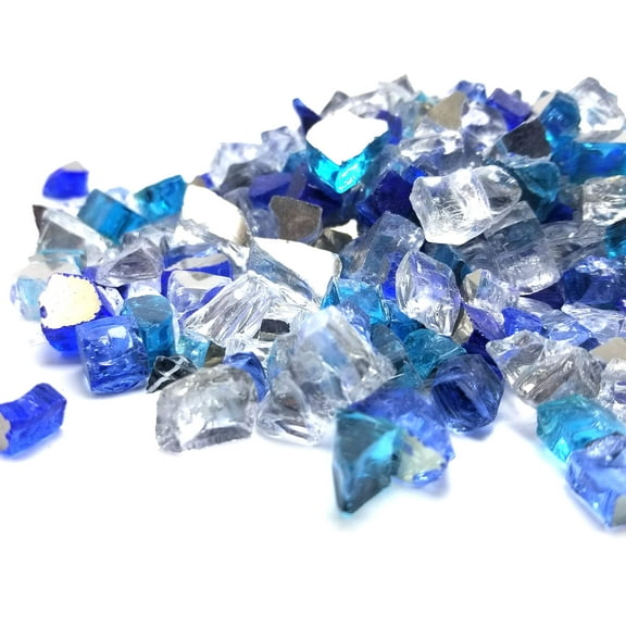 (10 Pounds) Clear, Teal & Blue Premium Reflective Blended Fire Glass, Tempered For Fire Pit & Fireplace 1/2" Inch (Stellar Blend)