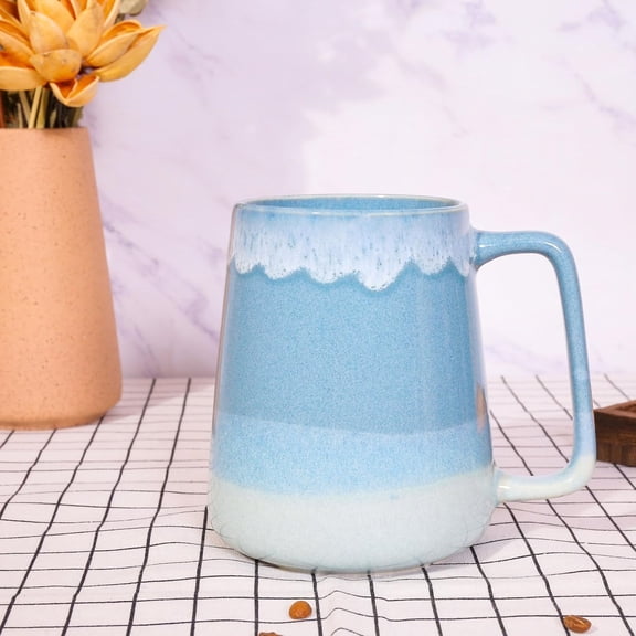 24oz Large Ceramic Coffee Mug with Big Handle, Large Coffee Mug Tea cup, Uneven Surface for Office and Home (Light Blue)