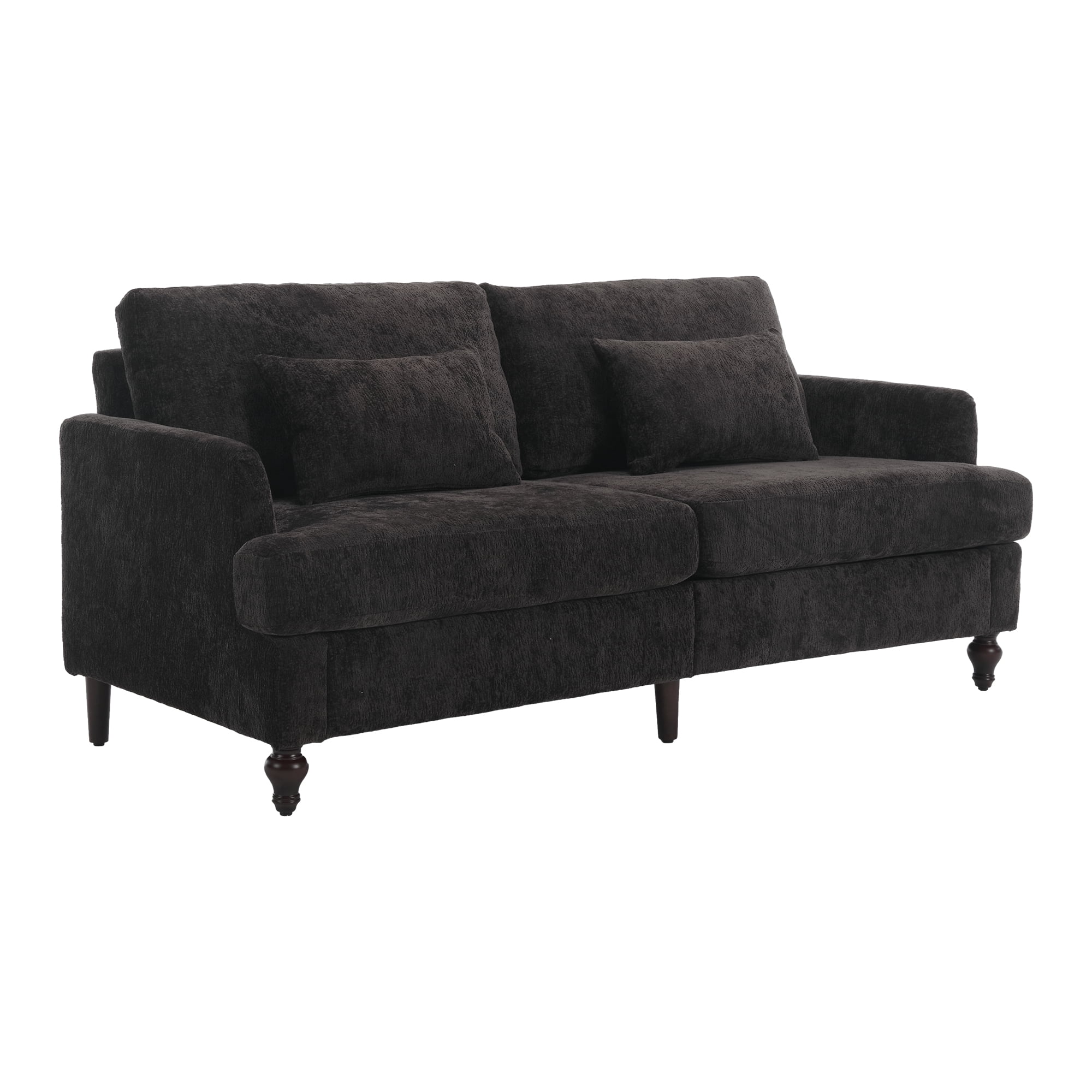 MAYEERTY Mid Century Modern chenille Fabric Loveseat sofa, 2-Seat Upholstered Loveseat Sofa Modern Couch for Living Room,Brown wood feet sofa for Bedroom, Reading (Black Chenille)
