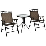 Topbuy 3PCS Patio Folding Dining Set for Backyard Garden Pool with 2 Patio Chairs and Table