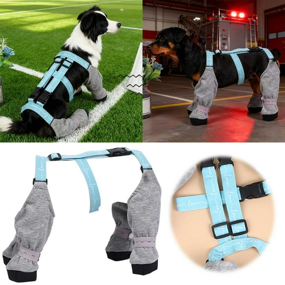 Adjustable Dog Suspender Boots for Small Medium Dogs, Warm Winter Paw Protectors with Anti- Soles, Breathable Outdoor Walking Shoes for Cold Weather
