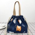thumbnail image 5 of Mini bolsa de almuerzo reutilizable pequeña linda bolsa de almuerzo con cordón adecuada para niñas mujeres gato azul, 5 of 5