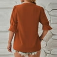 thumbnail image 4 of ATOYSOY Women's Loose Pleated Tops Fashion Ruffle Sleeve Basic Tees Cleanrance Deep V Neck Blouses Solid Color Pullovers Summer Casual Elegant Dressy Shirts for Female Brown L, 4 of 4