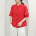 thumbnail image 4 of ECZHAW Womens Tops ,Womens Summer Blouse Cardigan Casual Puff Short Sleeve Button Down Cotton Linen Shirts Loose Work Tops, 4 of 6