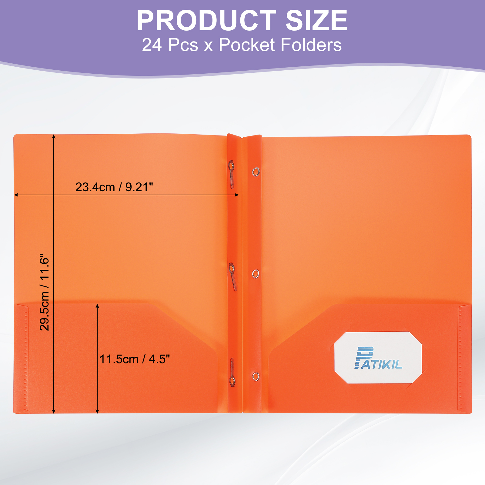 Uxcell Pocket Folders with Prongs, 24 Pcs Heavy Duty Plastic Paper Folders with 3 Fasteners Pocket Paper File Folders Fit Letter Size Paper for Resume Documents Files Letters, Orange