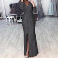 thumbnail image 1 of Women Deep V Neck Sequin Dress With Slit Long Sleeve Club Party Evening Dress For Women Lady New, 1 of 5