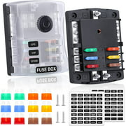 Upgraded 200A 6 Way Fuse Block Blade Fuse Box with 2 Positive Power Inputs Negative Bus, Electop 6 Circuit Fuse Holder