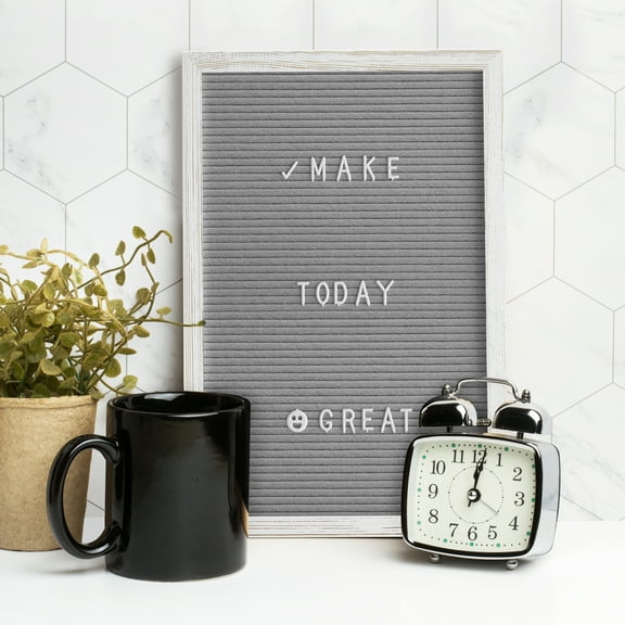 Merrick Lane White Wash Wood 12"x17" Letter Board Set with Gray Felt Facing, 389 Letters Including Numbers, Symbols, Icons and a Canvas Carrying Case