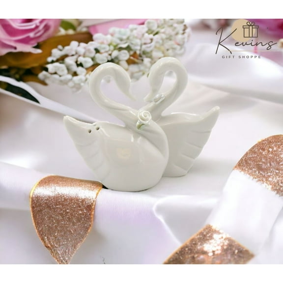 Ceramic Swan Couple Salt and Pepper Shakers Gift