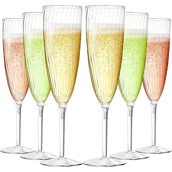 16 Pack Clear Champagne Flutes, 6oz Disposable Wine Glasses with Long Stem, Reusable Plastic Cocktail Glasses for New Years Eve Party Birthday Wedding Celebration Toasting Drinking
