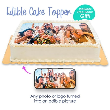 SugarMeLicious Custom Cake Image Topper, Personalized 1/4 Sheet Edible Image Cake Banner, Design Your Own Cake Decoration for Birthdays, Weddings, Baby Showers, Graduations, and Special Occasions