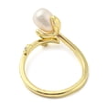 thumbnail image 3 of Flower Natural Pearl Cuff Ring with Rhinestone Brass Finger Ring Real 14K Gold Plated Inner Diameter: 17.5~18mm diy, 3 of 3