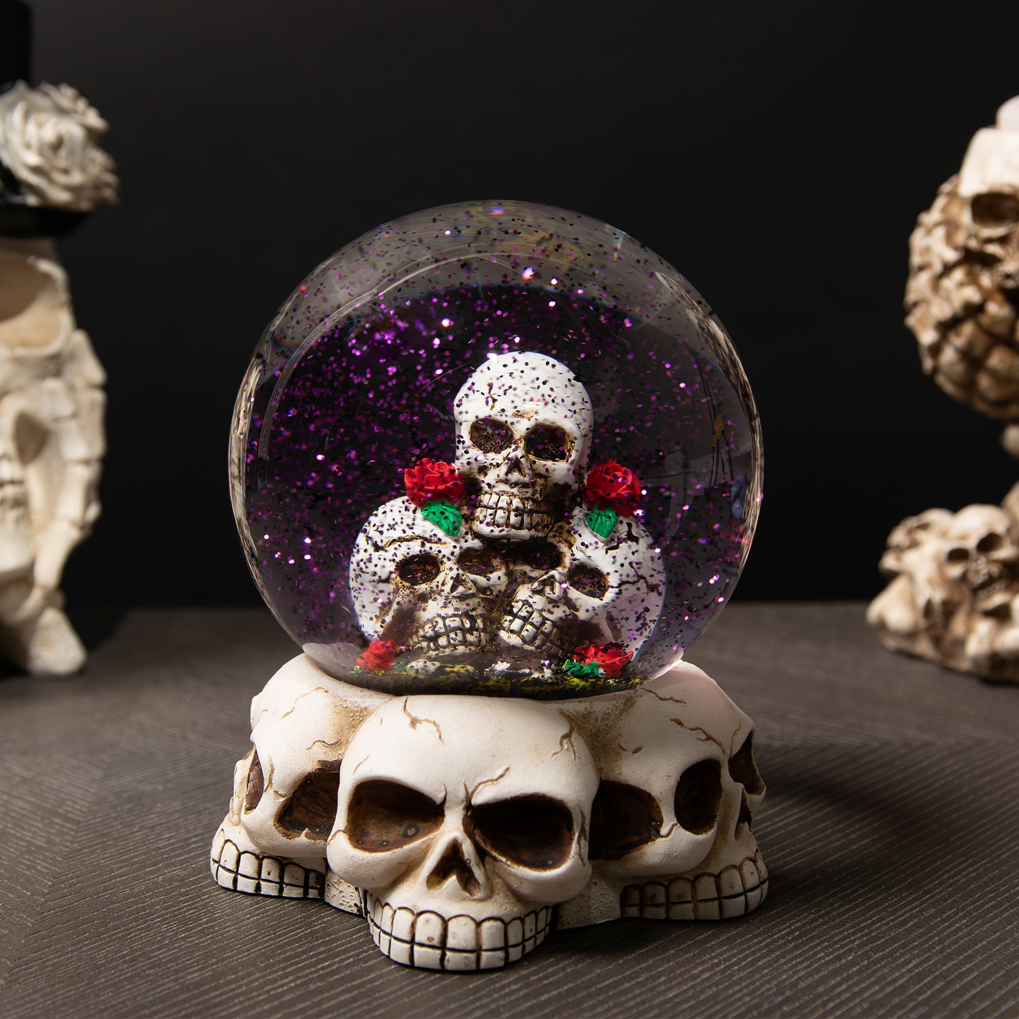 LED Skull Head Brushed Snow Globe Halloween Lantern - 11