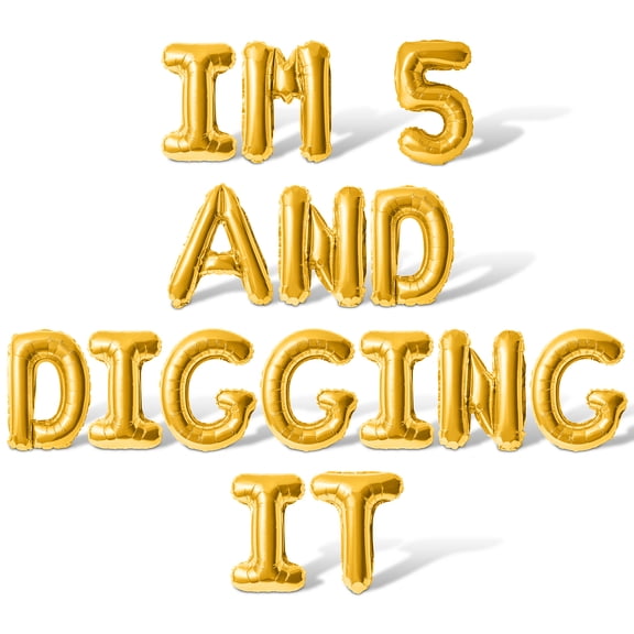 Letter Balloons - IM 5 AND DIGGING IT 16" Inch Alphabet Letters Foil Mylar Balloon 5th Birthday Party Banner (Gold)