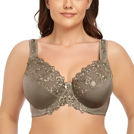 Women s Underwire Unlined Bra Minimizers Non-Padded Full Coverage Lace Plus Size 48I