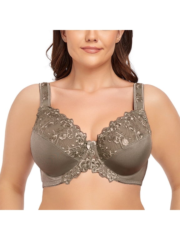 Women's Underwire Unlined Bra Minimizers Non-Padded Full Coverage Lace Plus Size 36J